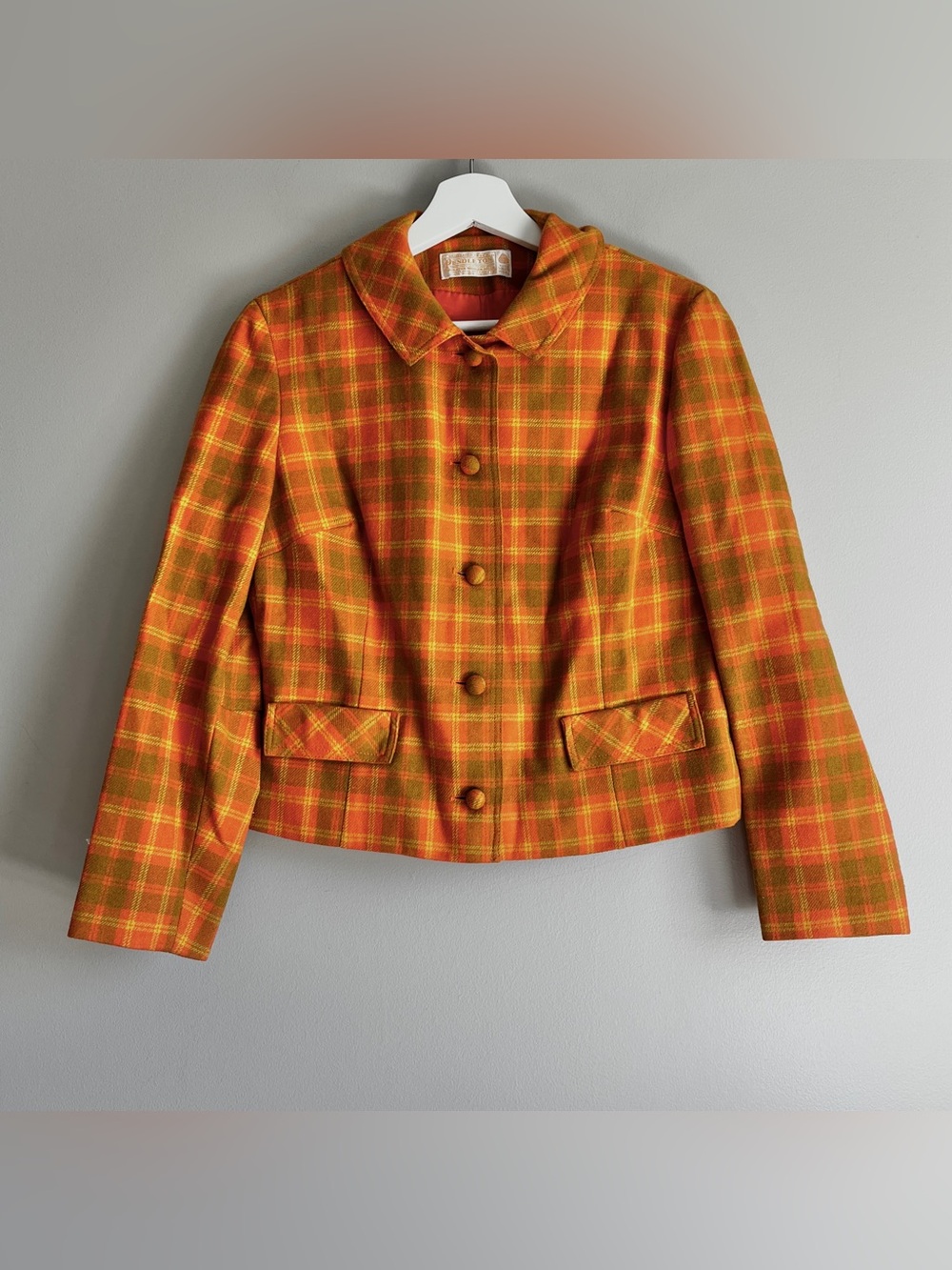 Vintage Pendleton womens virgin wool blazer 12 plaid orange jacket 70s SMALL